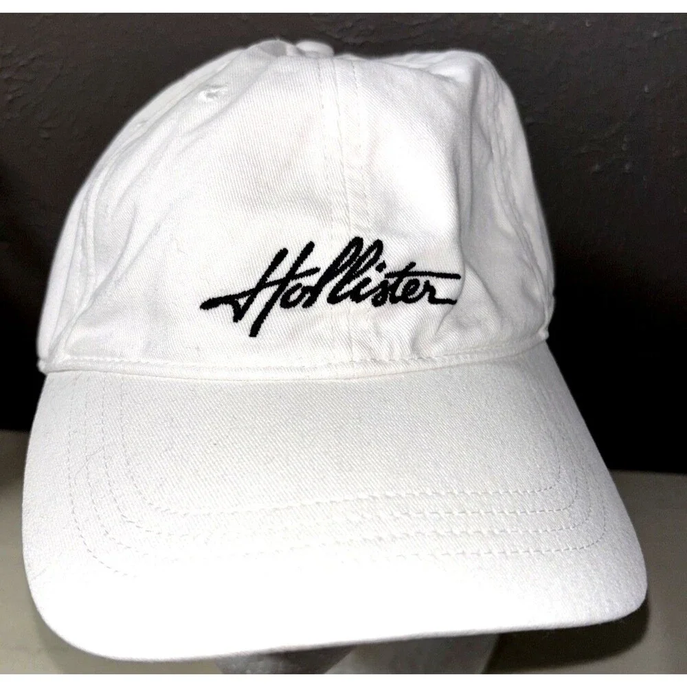 Hollister Hat White Cotton StrapBack Baseball Cap Vintage Adult Black Logo